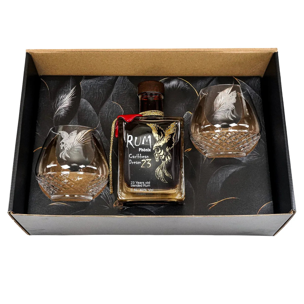 Phönix Caribbean Dream 23 – Geschenke-Box mit Rum und 2 Gläsern